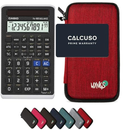 Casio fx-82 Solar II inkl. WYNGS Schutztasche Rot - Wissenschaftlicher Taschenrechner - Basic Set