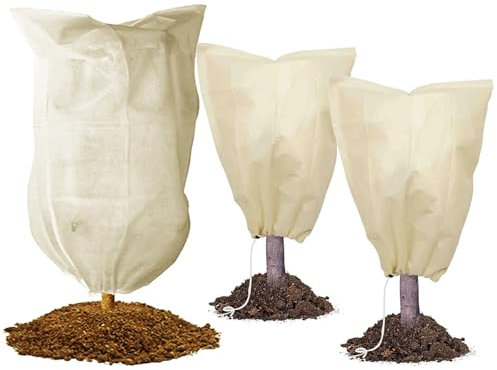 TYXHXTF 3PCS Cappuccio Protezione Piante, Protezione Invernale per Piante, Telo Protezione Piante, Protezione Piante Inverno, Antivento e Antigelo, Beige(60x80 cm e 80x120 cm)