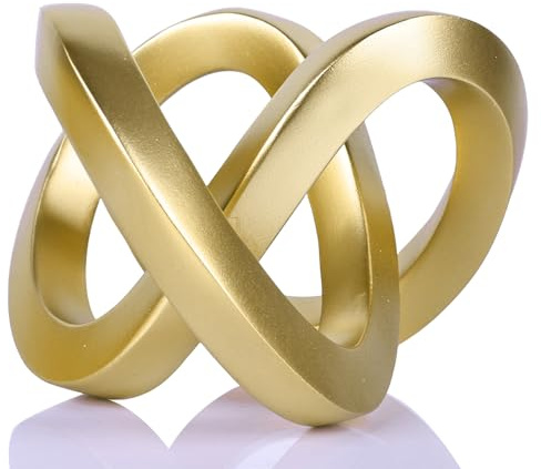 DOVDOV Escultura decorativa de nudo dorado, estética de decoración de habitación dorada, estatua de anillo Mobius para estantes, sala de estar, TV, gabinete, gabinete de oficina, encima de la mesa de