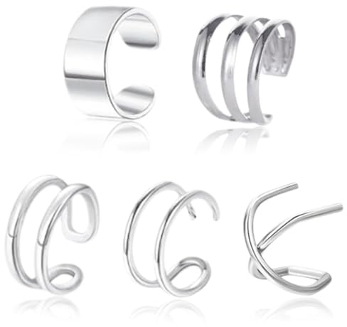 IKOPFLN 5-Stück Sterling Silber Ohrclips Spirale Knorpel Ohr Clip Ohrringe Set (No Piercing), Non-Piercing Fake Spirale Knorpel Manschette Ohrringe Clips für empfindliche Ohren