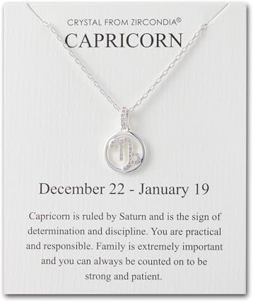 Philip Jones Collana con segno zodiacale Capricorno e biglietto di citazione con cristalli di zirconio