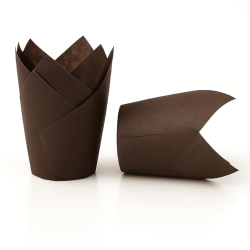The Baked Studio Tulip Cupcake Liners – 50 Pack | Elegant Muffin & Cupcake Cases | Non-Stick, Oven-Safe, Food Grade Paper | Ideal for Weddings, Parties & Baking Professionals (Brown)