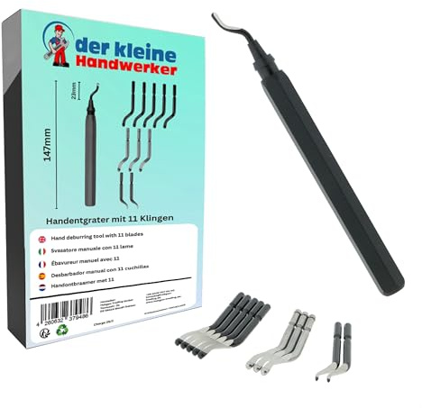 der kleine Handwerker Entgrater mit 11 Klingen – Entgrater Werkzeug für Metall, Kunststoff & Edelstahl – Präzise 360° Gratentfernung – Ergonomischer Griff – Ideal für Modellbau, Werkstatt & 3D-Druck