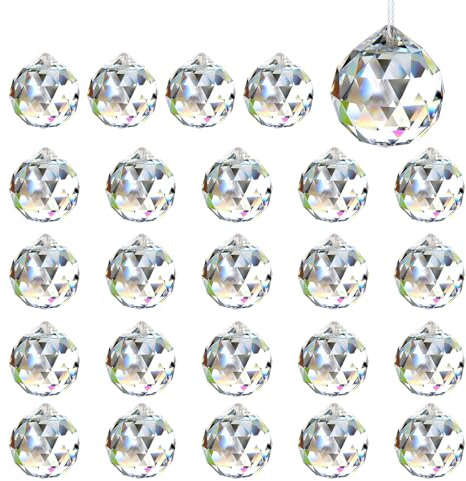 Luxoraiova 24 Stück Kristallkugel 24mm Prisma Sonnenfänger Kristall, hängende Kristalle zum Aufhängen, Regenbogen Anhänger für Fenster, Kronleuchter, Feng Shui & Geschenk
