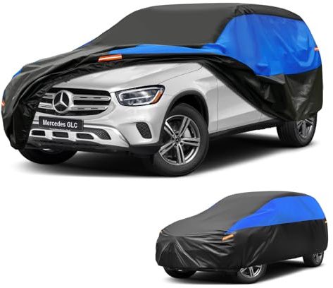 Gunhyi Autoabdeckung Wasserdicht Atmungsaktiv, SUV Abdeckplane für Mercedes Benz GLC Klasse 300e 200 220 300 GLC43 GLC63, Auto Abdeckung Schwarz Blau vollgarage Autoplane für Regen Sonne Staub Schutz.