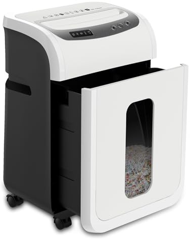 VidaTeco Aktenvernichter P5 Mikroschnitt 9 Blatt 2×14 mm 20L für Homeoffice | 60 dB leiser Papierschredder für sensible Daten Schredder für Papier/Kreditkarten, Behälter mit Rollen, Verstopfungsschutz