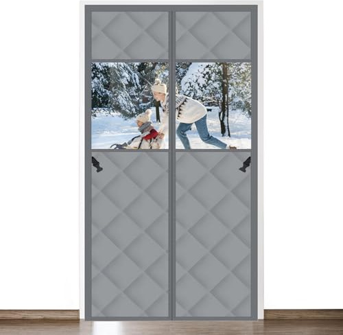 Magnet Thermovorhang Kälteschutz Tür, 90 x 210cm Türvorhang Kälteschutz, Wärmeschutzvorhang Tür Winter, Isolier Vorhang Winddicht, Wasserdicht, mit transparentem Sichtfenster