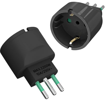 VIEVRE 2 Stücke Adapter Italien Steckdose, Deutschland auf Italien Reisestecker für Chile, Malediven, Syrien, Uruguay, Steckdosenadapter Italien Typ-L, Schwarz