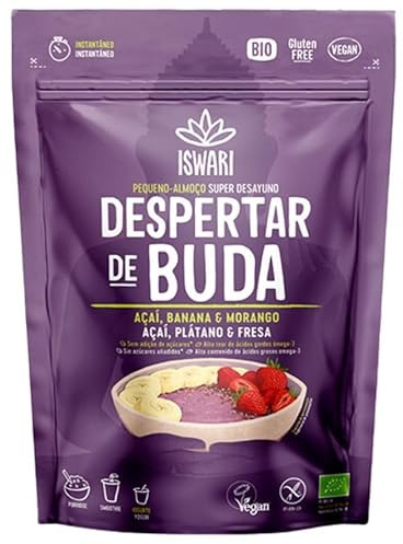 Despertar de Buda Orgánico Açaí, Plátano y Fresa 360g Porridge | Desayuno Instantáneo, Superalimento Vegano, Sin Gluten, Con Chía y Lino, Rico en Fibra y Omega 3