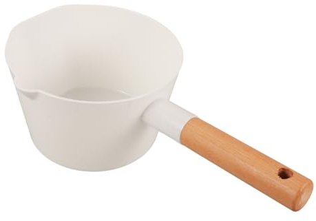 BIUDECO Cucharón de Madera para Cocina y Baño Mango Largo, Gran Capacidad y Diseño Blanco, Adecuado para Recoger Agua en Jardín y Baño