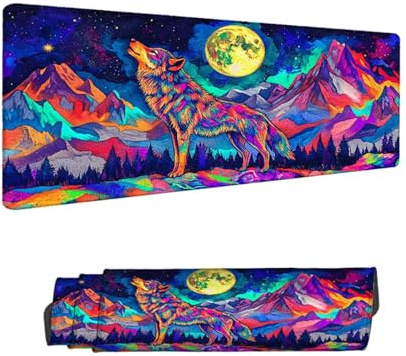 Alfombrilla de Ratón para Juegos, Color Alfombrilla Ratón XXL 1500 x 800 MM,Lobo Escritorio Desk Mat, Mouse Pad con Superficie Suave y Base de Goma Antideslizante, para Oficina Gaming en Casa H-4394