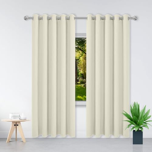 GOUZOO Vorhänge Blickdicht mit Ösen 60 x 190 cm Dicker Stoff Thermovorhänge Gegen Kälte Schöner Weicher Verdunklungsvorhänge mit Ösen, Waschbar für Schlafzimmer, Beige