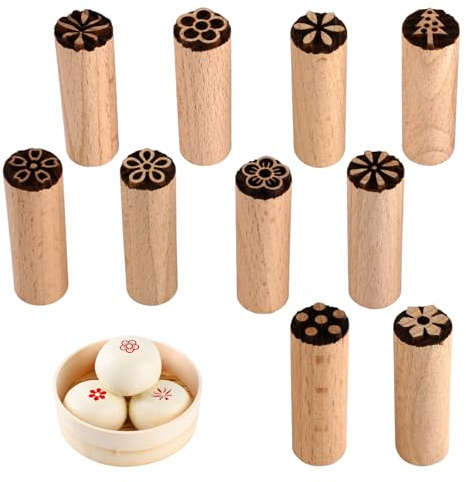 10 Stück Holzstempel, Ton Stempel 1,5 X 5 cm, Stempel für Ton und Keramik | Holzstempel zum Töpfern, Runde Motivstempel, Keramik Töpferstempel für DIY-Bastelarbeiten, Scrapbooking, Backdekorationen