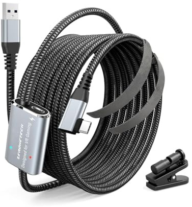 Cable Link VR Ilimitado 5M, Carga Rápida - Juega Sin Límites, compatible con Oculus/Meta Quest 3/3S/2/Pro/Pico 4/Ultra PC/Steam VR, USB 3.0 transferencia de datos alta velocidad 5Gbps, con pinza fija