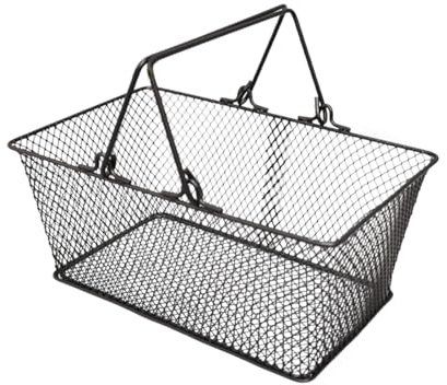 Amagogo Metal Mesh Shopping Basket, Supermarket Basket, Heavy-duty Iron Portable Shopping Bag with Handle for Garden, Shop, Black