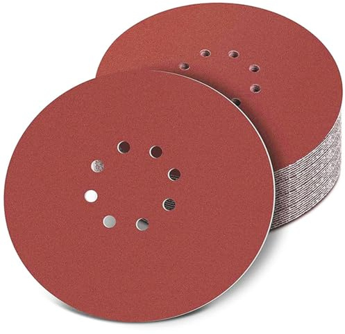 Zelihrdu 55 Piezas Discos de Lija 225 mm, Discos de Pulir 8 Agujeros Redondos Papel Abrasivo para Lijadora de Cuello Largo Lijadora de Paredes y Techos (40/60/80/120/240 Grano) Papel De Lija