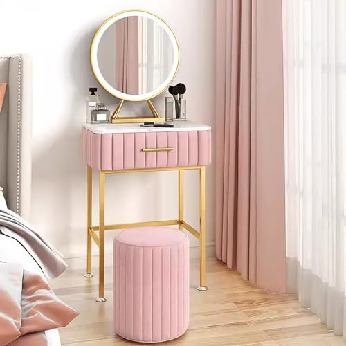 zxhrybh Set da Toilette Trucco con Sgabello, Toeletta con Cassetti, Piccolo Tavolo da Trucco Salvaspazio per Camera da Letto(Pink,31.4in/80cm)
