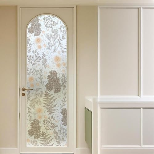 Vinilos para Cristales 40X100Cm Hojas Marrones Lámina Privacidad Oscurecer Ventanas,Autoadhesivo Electrostatico Película Esmerilado Decorativa,Anti UV,para Baño Cocina Oficina