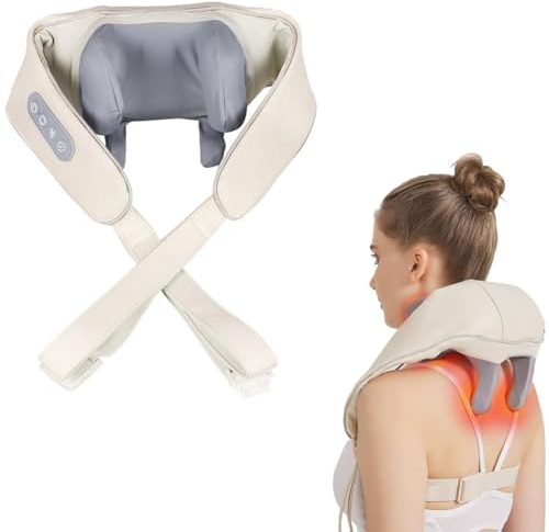 Massaggiatore Cervicale, 6D Massaggiatore Collo Cervicale e Spalle con Riscaldamento a 42°C, 2 Modalità e 3 Livelli Impulsi Elettromagnetici Massaggiatore per Uso Domestico in Ufficio