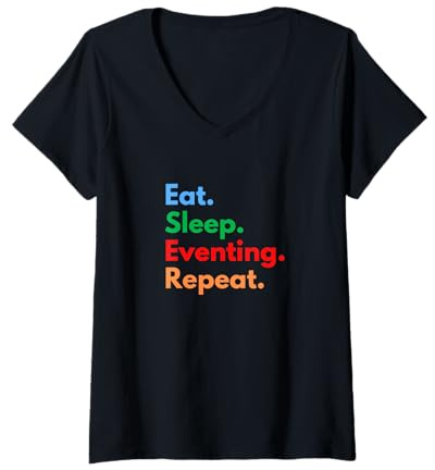 Women's Eat Sleep Eventing Repeat for Horseriding & Dressage Lovers V-Neck T-Shirt