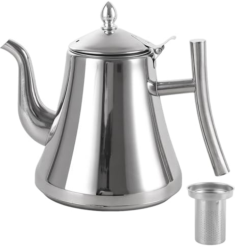 Swylexn Tea Pot Infusers for Loose Tea, 1.6L Large Capacity Teapot with Infuser, Easy Pour Stove Top Kettle, Stainless Steel Teapot, Thickened Tea Pots, Metal Herbal Tea Pot for Loose Leaf
