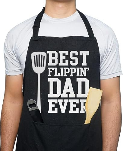 PB TECH World’s Best Dad Apron – Funny BBQ & Cooking Apron for Men with Pockets – Adjustable Kitchen Chef Apron – Father’s Day Gift for Dad (Best Dad)