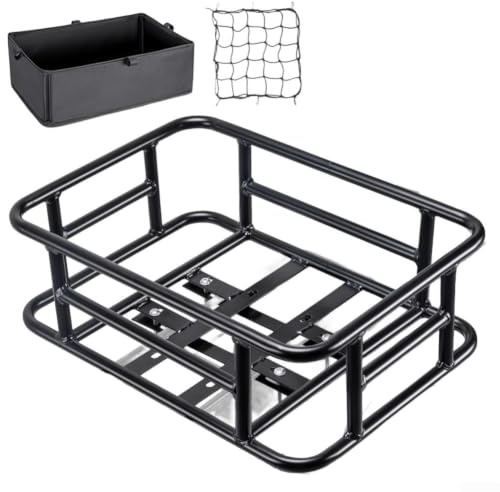 Gdfnmogo Cesta trasera grande para bicicleta, caja de almacenamiento de metal resistente con forro para bicicleta eléctrica, comestibles y transportador de mascotas