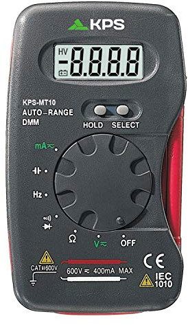 KPS -MT10 Multimetro digitale tascabile 4000 perline, misura di tensione DC/AC 600 V, corrente DC/AC 400 mA, resistenza, capacità e frequenza con avvisatore.