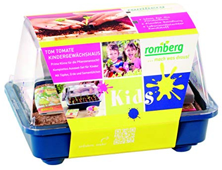 Romberg 14094205 TOM TOMATE Kindergewächshaus (Zimmergewächshaus) inkl. Anzuchttöpfe, Erde, Saatgut, Buch - 29x19x19cm