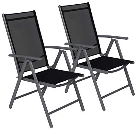CCLIFE Gartenstühle Alu 2er Set,Gartenstuhl Hochlehner Klappbar, Balkonstühle 7-Fach Verstellbar bis 150kg Dunkelgaru, Modell: Breeze,CushHom