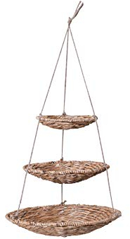 VIVANNO Hängeschale aus Wasserhyazinthe - 3 Etagen Etagere Obstkorb Hängekorb Küchenampel Natur