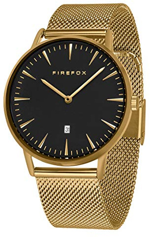 FIREFOX Damen- Armbanduhr Passion analog Quarz Edelstahl vergoldet Milanaise Mesh Armband Zifferblatt schwarz 5 ATM wasserdicht FFPL02-041