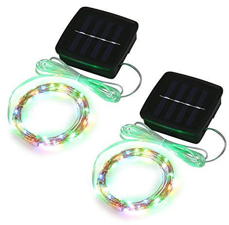 Magicnight Solar Mini Teeny Tiny Lights,Starry String Light for Garden Fairy,Tree,Railing,Arbor,Fence,16 Feet 50LEDs,2 Pack,Multi Colors