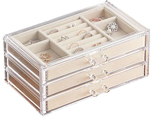 HerFav Schmuckschatulle für Damen Schmuckkästchen mit 3 Schubladen, Ring and Ohrring Schublade