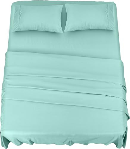 Utopia Bedding Juego de Sabanas 4 Piezas 150x200 - Poliéster Microfibra Cepillada - Oeko-Tex Certificado - Sábana Bajera, Sábana Plana y 2 Fundas de Almohada 50x75 (Cama 150, Azul SPA)
