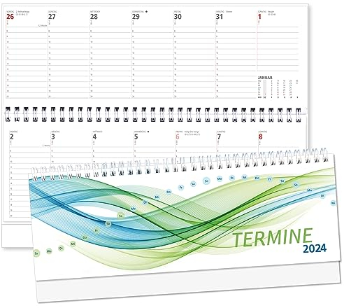 Bürokalender quer 2026 MAXIMA in Bunt Spiralkalender Schreibtischkalender Tischquerkalender Sonn- und Feiertage Rot 1 Woche je 1 Seite 64 Seiten