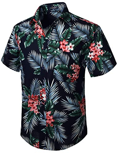 HISDERN Hommes Funky Hawaïenne Chemises A Manches Courtes Poche Avant Vacances Ete Aloha Imprimé Plage Casual Hawaii Chemise S-2XL