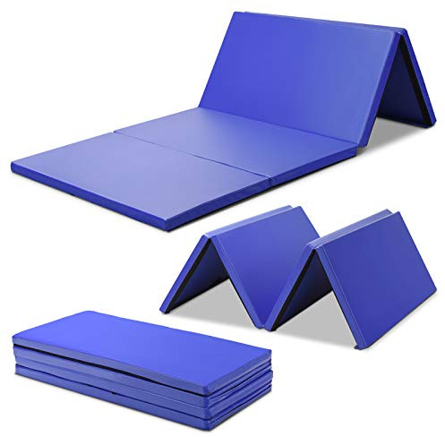 GOPLUS 3 Fach-Klappbare Turnmatte, Tragbare Weichbodenmatte, Fitnessmatte für schmerzfreies Üben, Klettverschluss zur miteinander Verbindung, wasserdicht und rutschfest, 240x120x5cm, Blau
