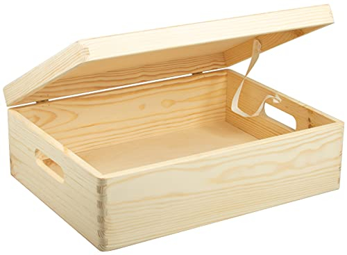LAUBLUST Große Holzkiste mit Deckel & Griffen - ca. 40 x 30 x 14 cm, Natur, FSC® | Allzweckkiste aus Holz - Aufbewahrungskiste | Bastel- & Geschenkkiste | Spielzeug-Truhe | Erinnerungsbox