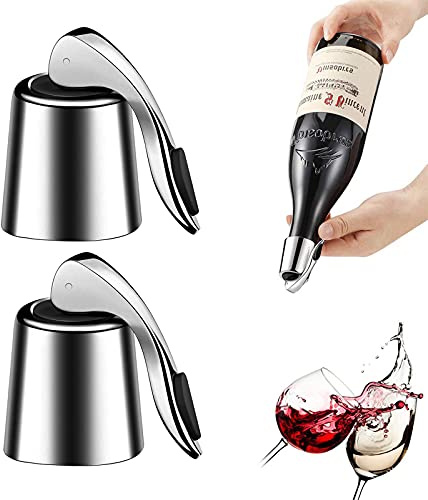 Youtai 2 Pack Reusable Stainless Steel Wine Bottle Plug with Silicone Bottle Sealer, Vacuum Expanding Beverage Bottle Stopper to Keep Wine Fresh