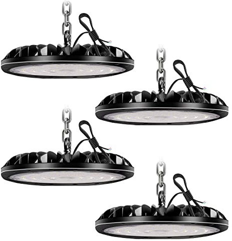 4 Pezzi 300W UFO Faretto LED 30000LM, Impermeabile IP65 Potente Alta Luce Della Baia, 6000K Bianco Freddo UFO Lampada da Officina, LED Industriale Interni per Fabbrica Magazzino