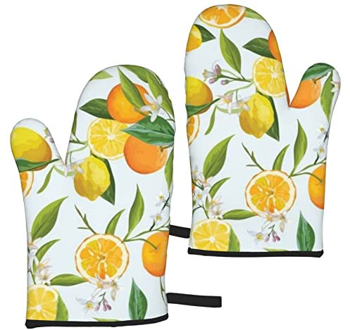 Yellow Lemon Oven Mitts Sets, Heat Resistant and Eco-friendly Kitchen Microwave Gloves Set of 2