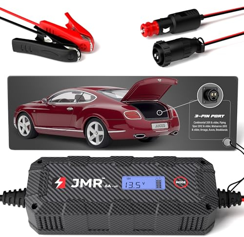 JMR Batterieladegerät für Bentley Continental GT Flying Spur Mulsanne Arnage Azure Brooklands Autobatterie Ladegerät Erhaltungsladegerät Akkuladegerät Lader (3-Pin Anschluss, Lithium-Modus hinzufügen)