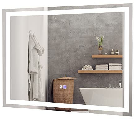 COSTWAY Miroir de Salle de Bain Anti-Buée LED, 80 x 60 cm, Miroir Mural Lumineux avec 3 Eclairages Blanc Froid/Neutre/Chaud, Miroir LED Rectangulaire avec Interrupteur Tactile et Fonction
