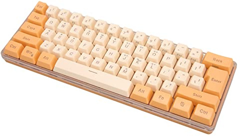 Clavier de jeu rétroéclairé RVB, 61 touches, clavier USB filaire avec couleurs mélangées, 8 lumières de couleur, 5 niveaux de luminosité, câble USB amovible, ergonomique (orange-beige)