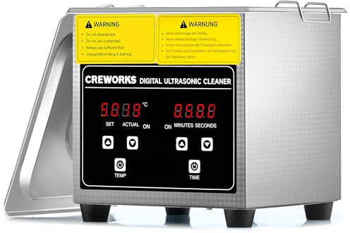 CREWORKS 1L Ultraljudsrengöring, 60W, 40kHz Professionellt ultraljudsbad med timer och värmefunktion, 304 rostfritt stål, för smycken, klockor och glasögon