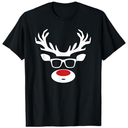 Weihnachtsoutfit Xmas Weihnachten Geschenkidee - Lustige Santa Weihnachtsbekleidung Rentier Rudolf Weihnachts T-Shirt - Frauen - Unisex-Erwachsene - Schwarz - S - Kurzarm - T-Shirt - Cartoon - Winter
