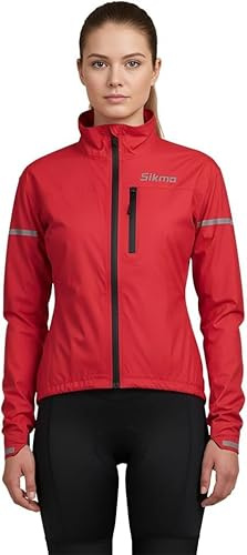 Sikma Giacca da ciclismo da donna, impermeabile e impermeabile, per corsa, casual, per attività all'aperto, Rosso, XXL