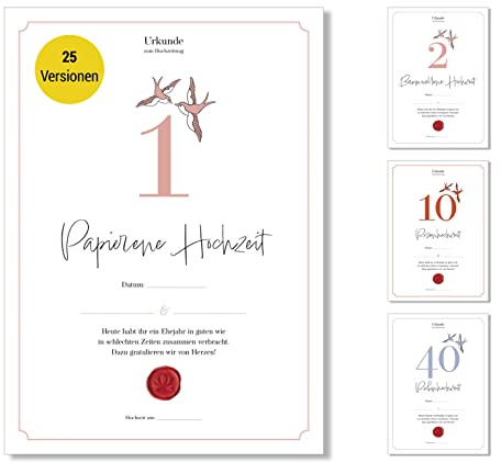 Frank Paperman® | Geschenk zum 1. Hochzeitstag | Ehejubiläum | Papier Hochzeit | Urkunde Hochzeitstag | klassisch | Geschenk zum Hochzeitstag | Vordruck im DIN-A4-Format