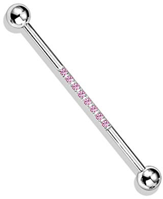 beyoutifulthings Industrial-Piercing Silber Zirkonia-Reihe Pink Industrial-Barbell Industrial-Bar Chirurgenstahl Stab-länge 38-mm